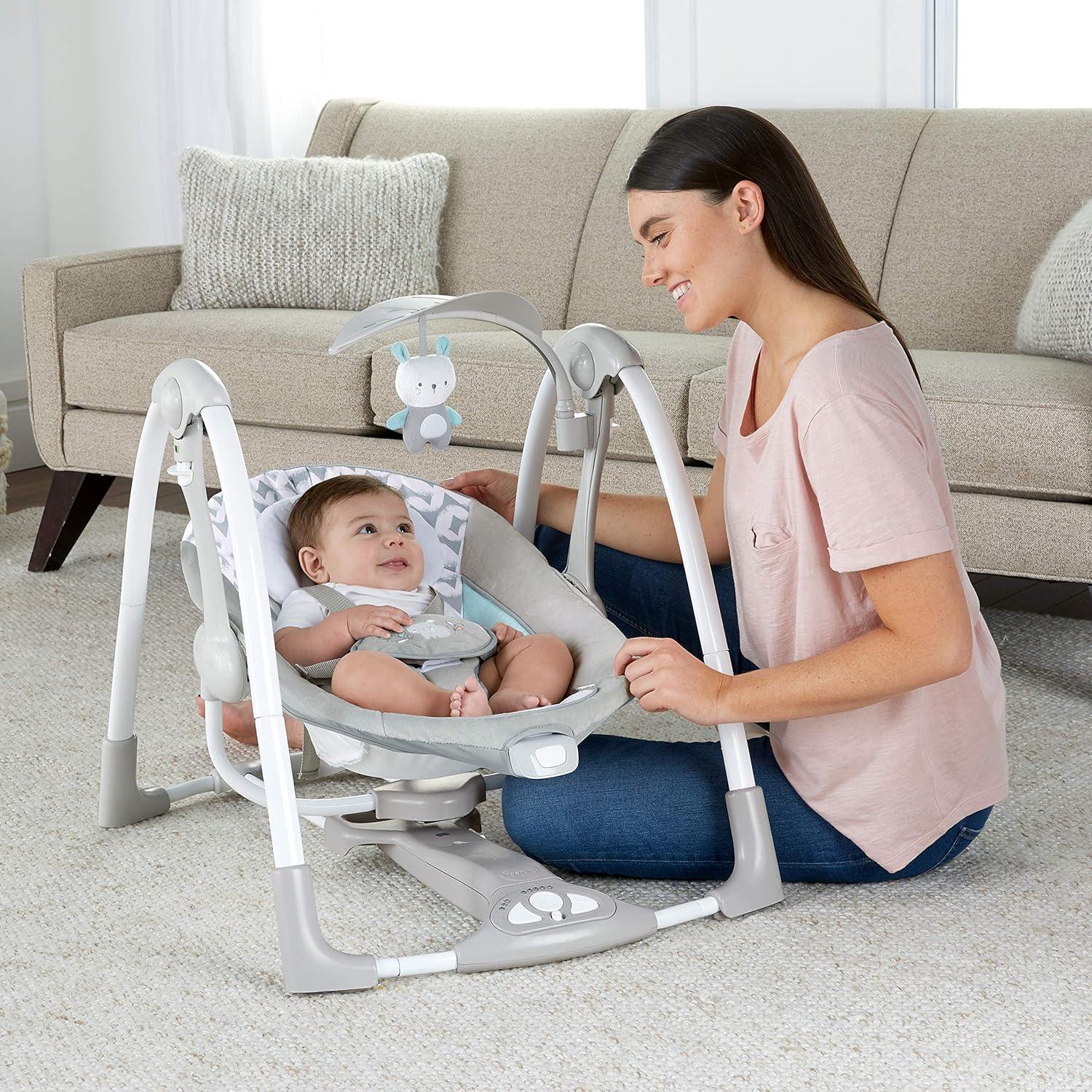imageIngenuity ConvertMe 2in1 Compact Portable Automatic Baby Swing ampamp Infant Seat BatteryPowered Vibrations Nature Sounds 09 Months 620 lbs RaylanRaylan