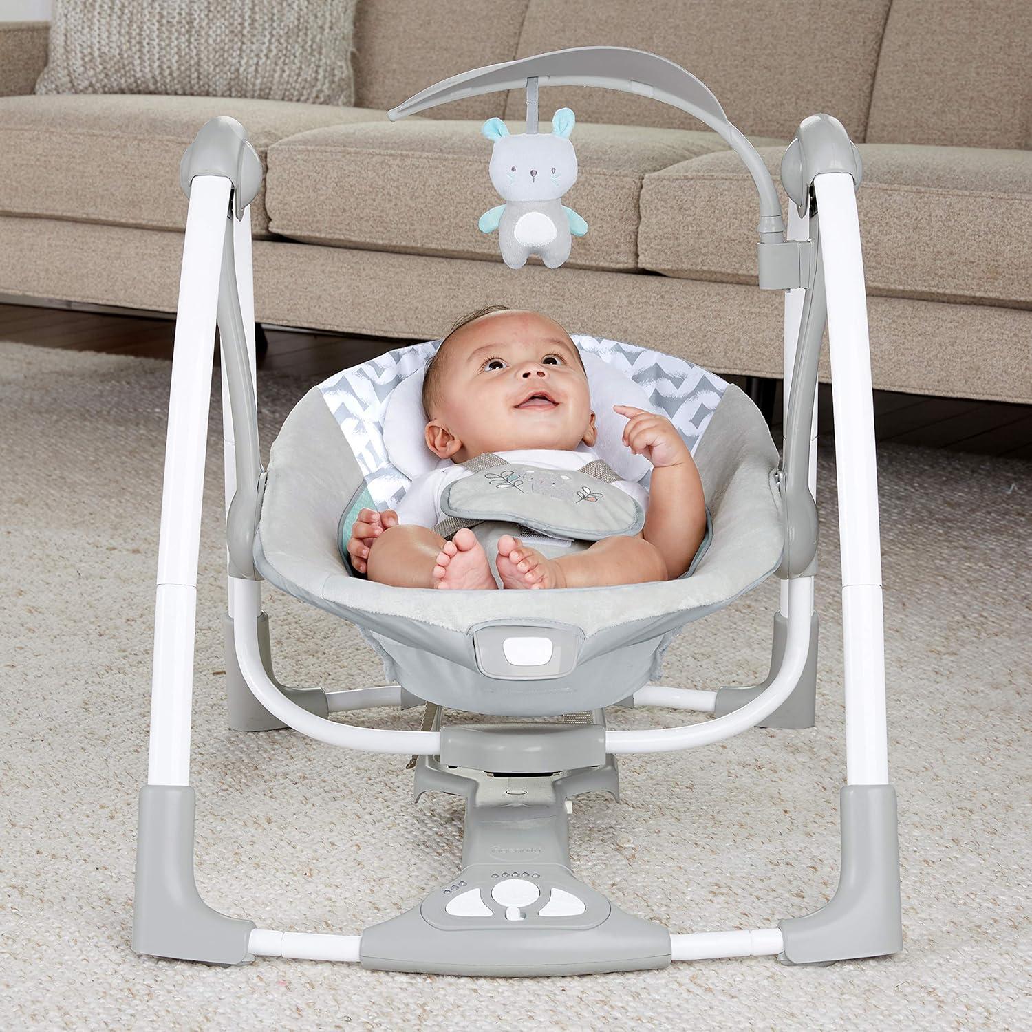 imageIngenuity ConvertMe 2in1 Compact Portable Automatic Baby Swing ampamp Infant Seat BatteryPowered Vibrations Nature Sounds 09 Months 620 lbs RaylanRaylan