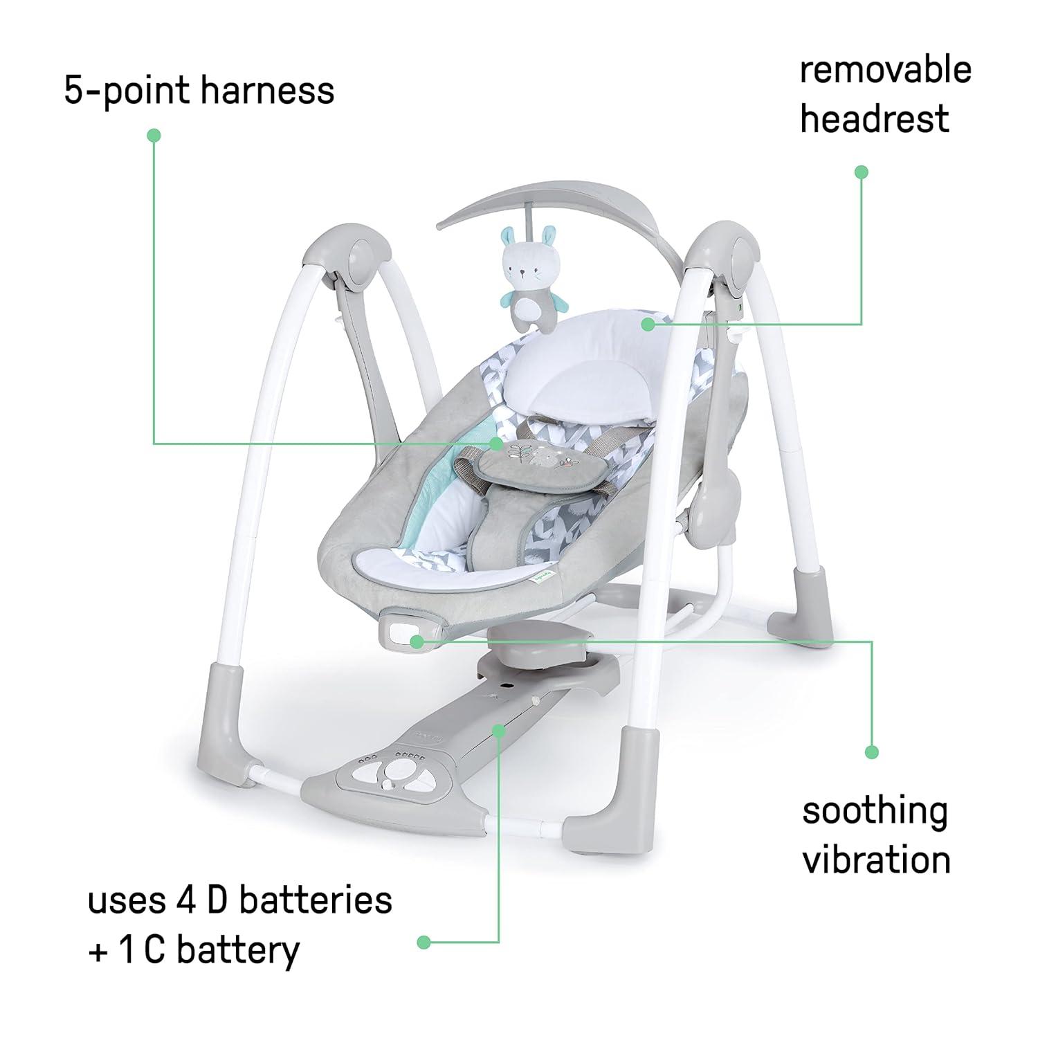 imageIngenuity ConvertMe 2in1 Compact Portable Automatic Baby Swing ampamp Infant Seat BatteryPowered Vibrations Nature Sounds 09 Months 620 lbs RaylanRaylan