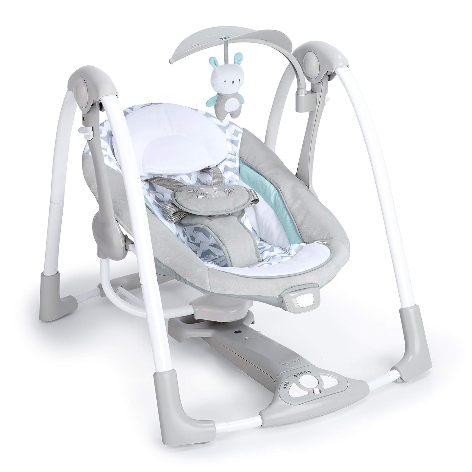 imageIngenuity ConvertMe 2in1 Compact Portable Automatic Baby Swing ampamp Infant Seat BatteryPowered Vibrations Nature Sounds 09 Months 620 lbs RaylanRaylan
