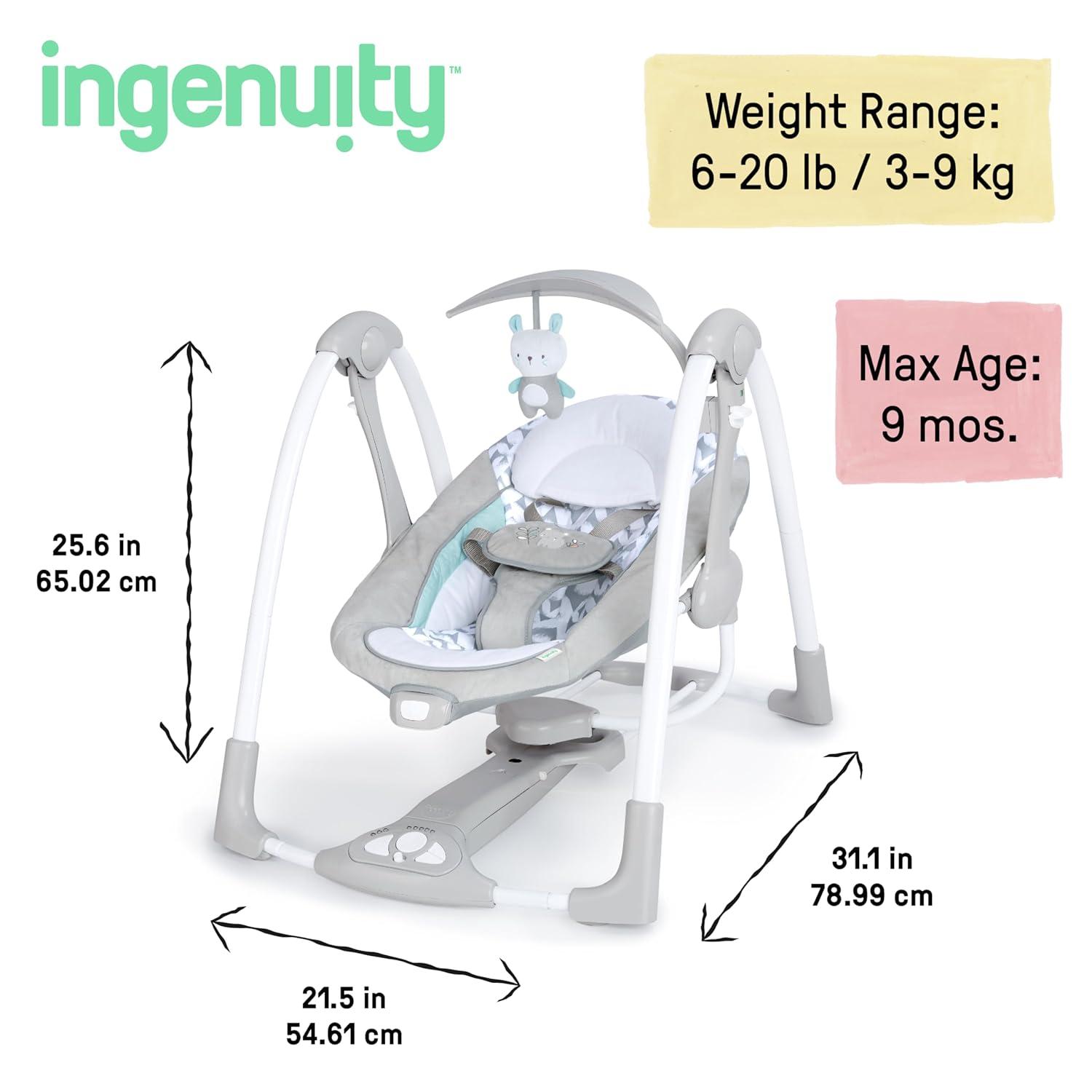 imageIngenuity ConvertMe 2in1 Compact Portable Automatic Baby Swing ampamp Infant Seat BatteryPowered Vibrations Nature Sounds 09 Months 620 lbs RaylanRaylan