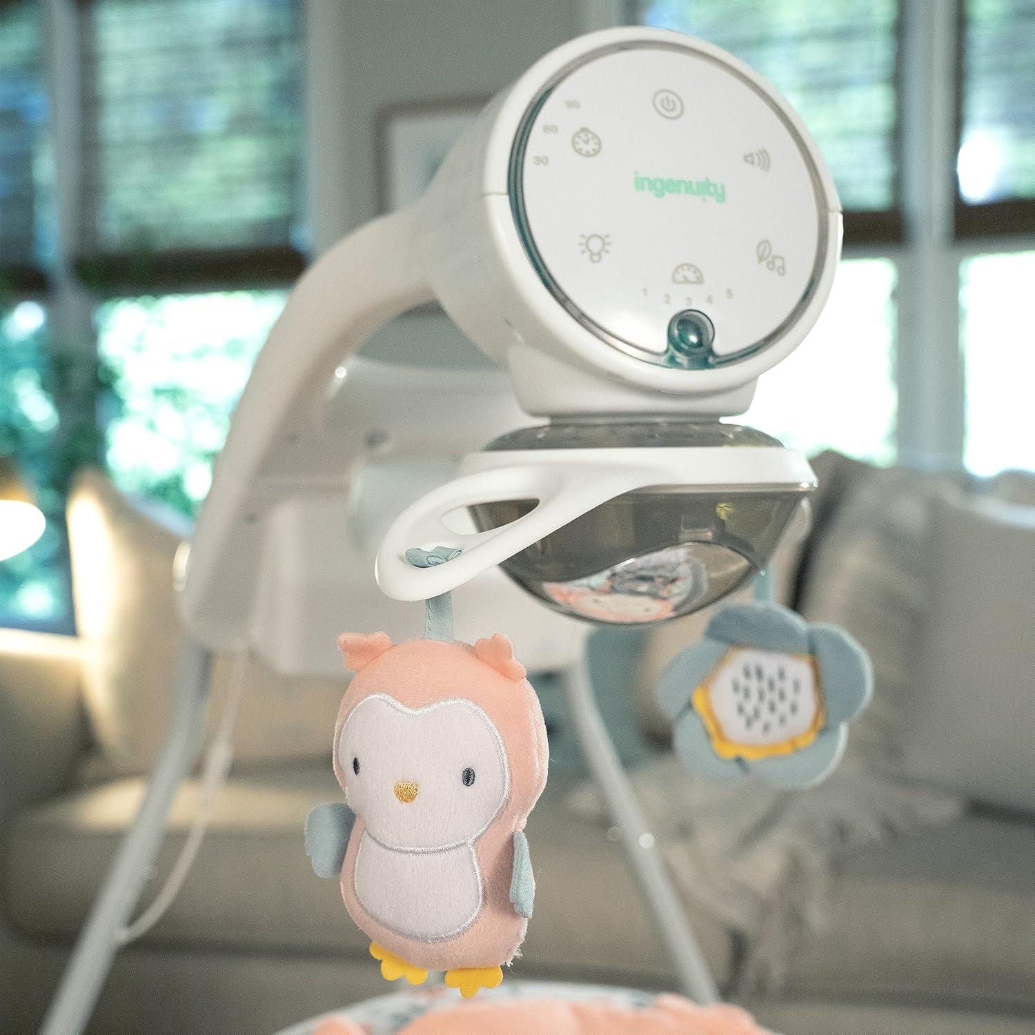 imageIngenuity InLighten Soothing Swing Swivel Infant Seat Soothing Sounds Lightweight Mesh DakotaNally Owl