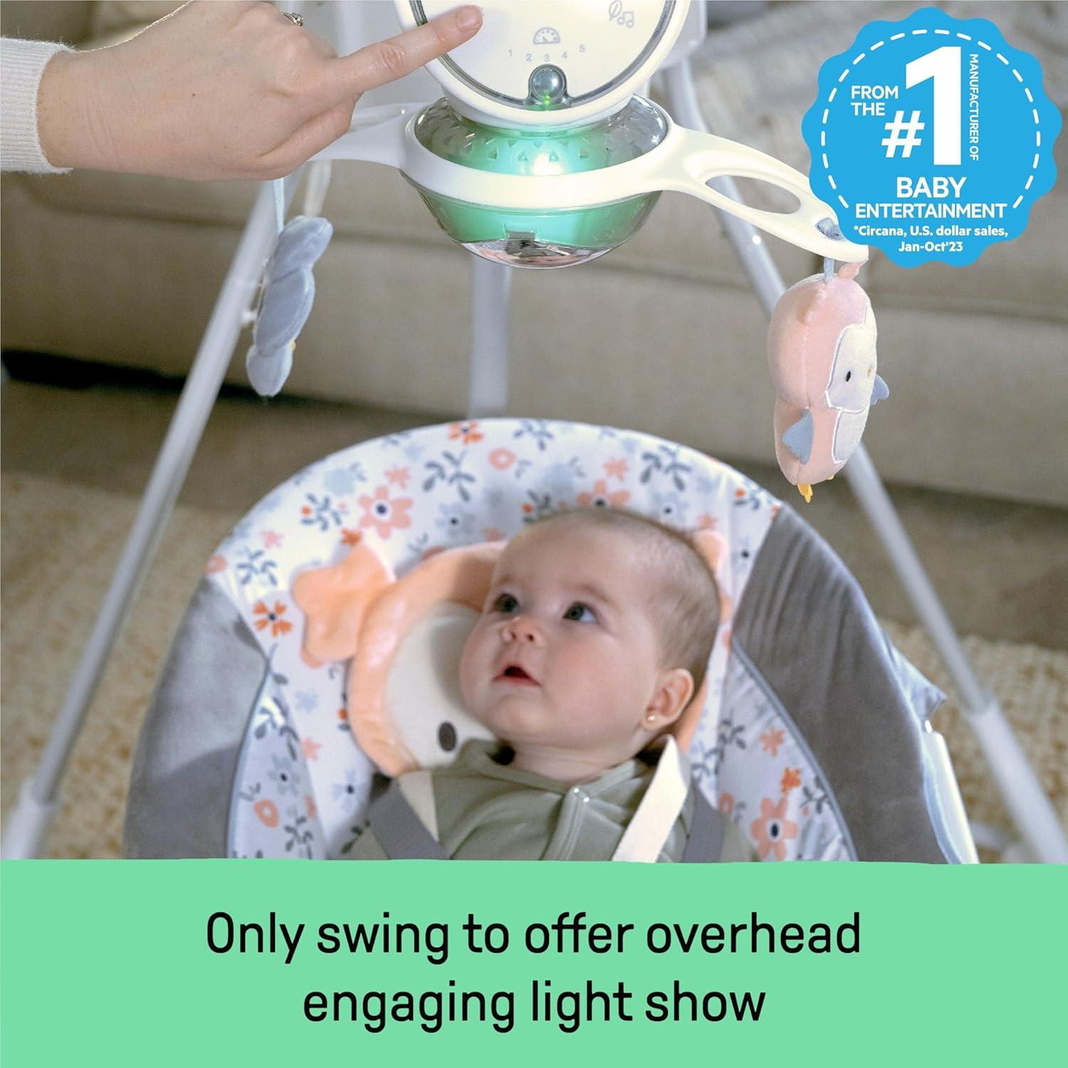 imageIngenuity InLighten Soothing Swing Swivel Infant Seat Soothing Sounds Lightweight Mesh DakotaNally Owl