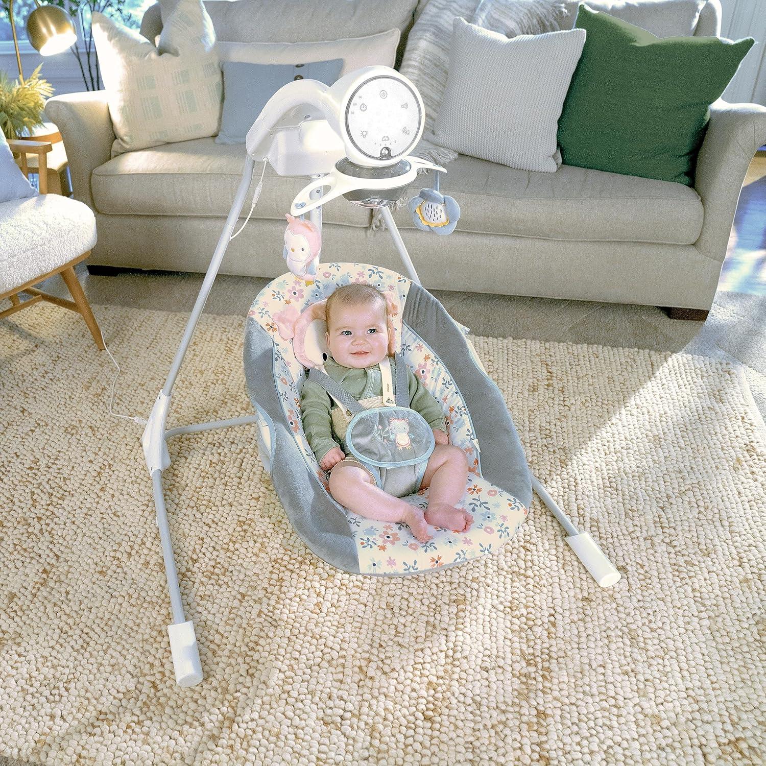 imageIngenuity InLighten Soothing Swing Swivel Infant Seat Soothing Sounds Lightweight Mesh DakotaNally Owl
