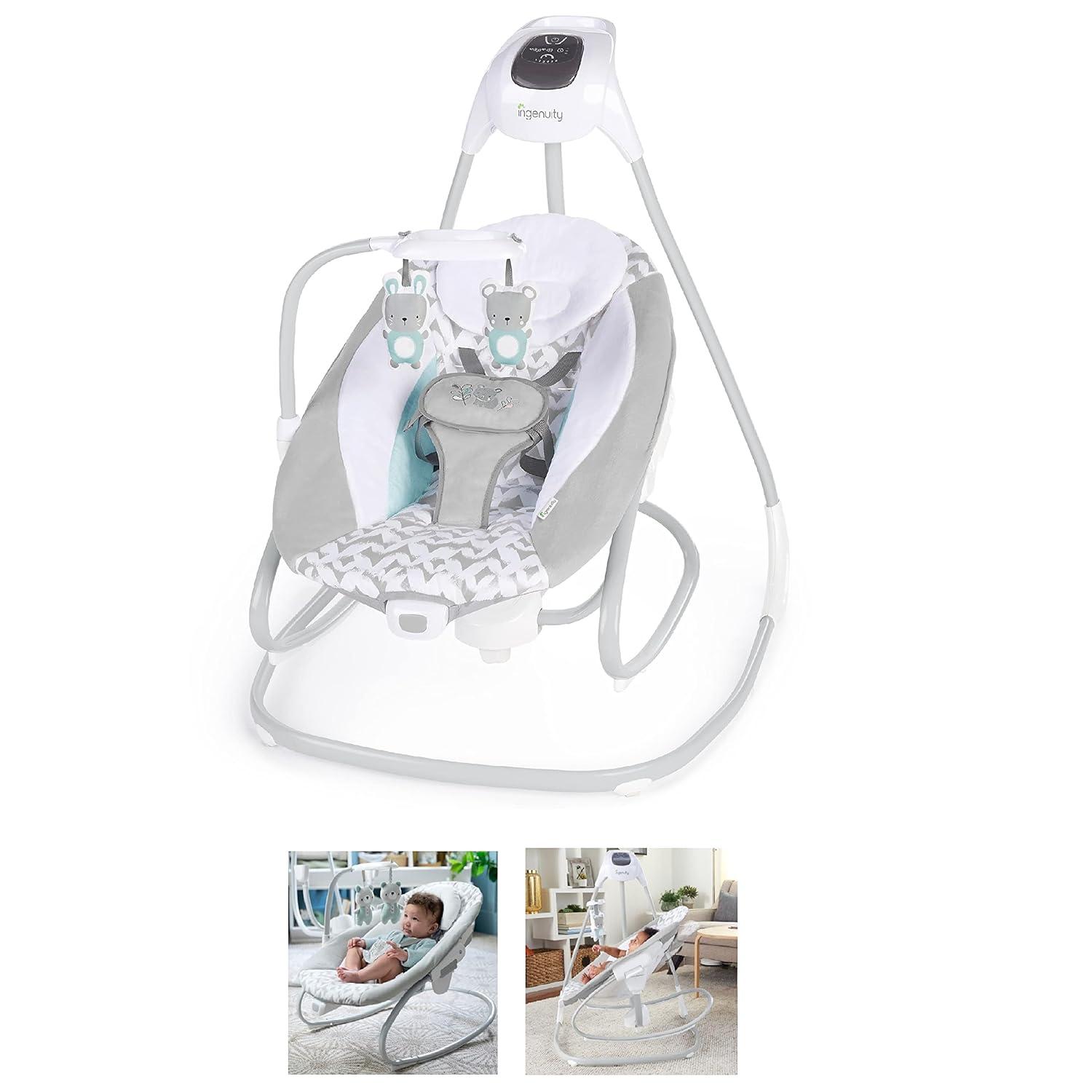 imageIngenuity SimpleComfort Lightweight Compact 6Speed MultiDirection Baby Swing Vibrations ampamp Nature Sounds 09 Months 620 lbs Pink CassidyRaylan
