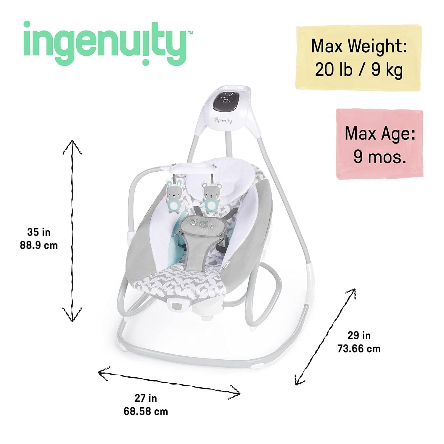 imageIngenuity SimpleComfort Lightweight Compact 6Speed MultiDirection Baby Swing Vibrations ampamp Nature Sounds 09 Months 620 lbs Pink CassidyRaylan