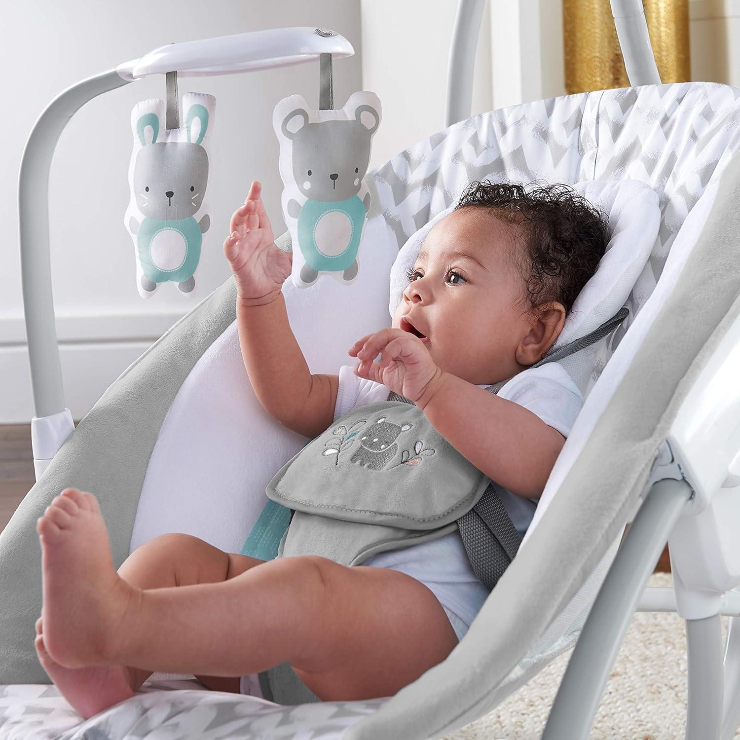 imageIngenuity SimpleComfort Lightweight Compact 6Speed MultiDirection Baby Swing Vibrations ampamp Nature Sounds 09 Months 620 lbs Pink CassidyRaylan
