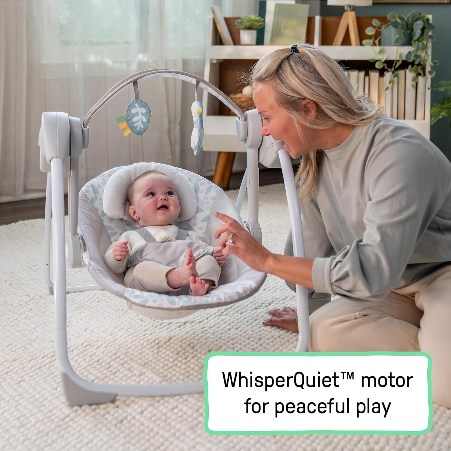 imageIngenuity Soothe n Delight Compact Portable 6Speed Plush Baby Swing with Music Folds Easy 09 Months 620 lbs Cozy KingdomEndless Bloom