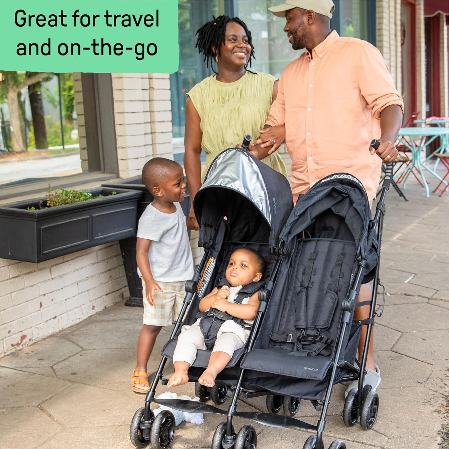 imageSummer Infant 3Dlite Folding Lightweight Side by Side Double Stroller with 5Point Safety Harness for Infants and Toddlers Black