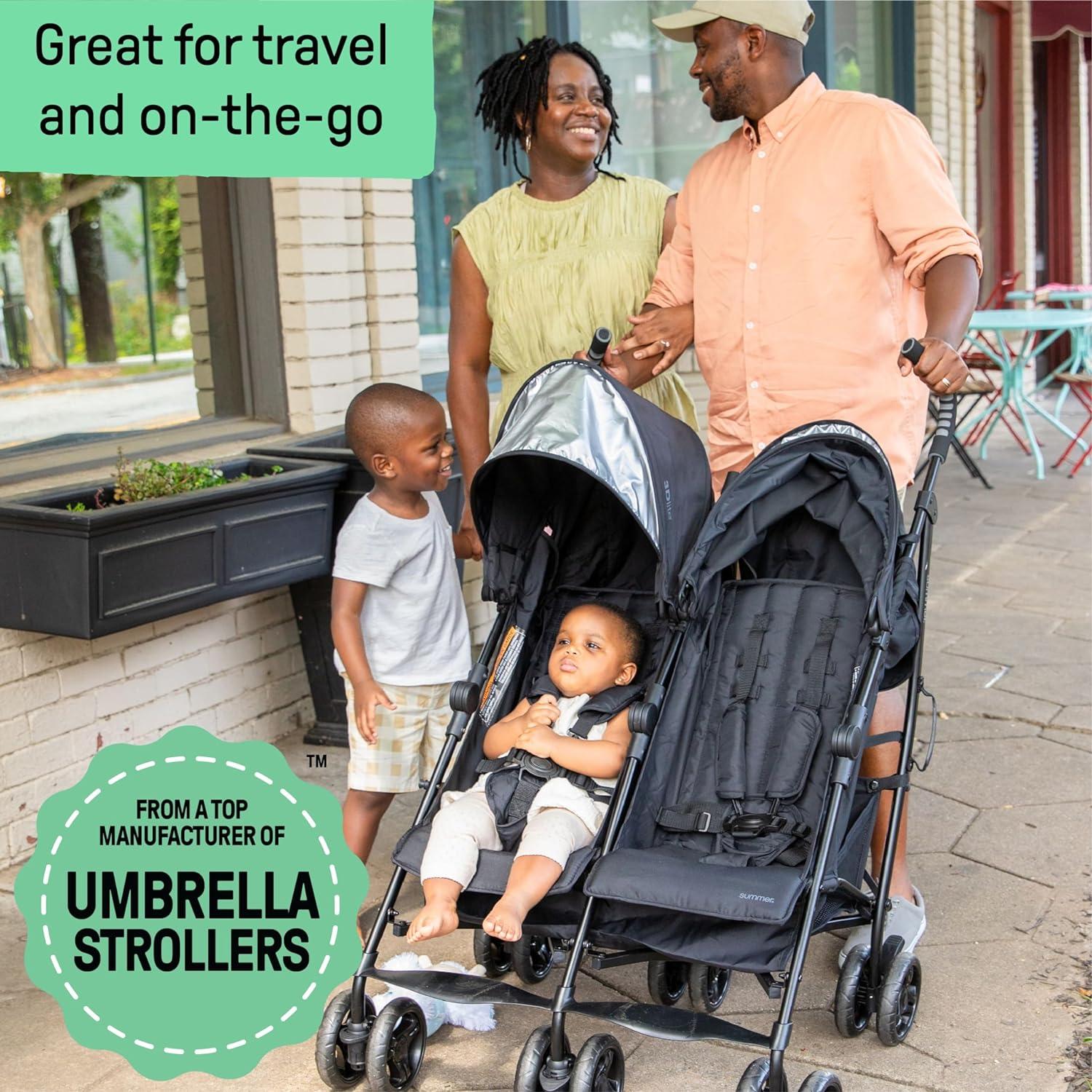 imageSummer Infant 3Dlite Folding Lightweight Side by Side Double Stroller with 5Point Safety Harness for Infants and Toddlers Black