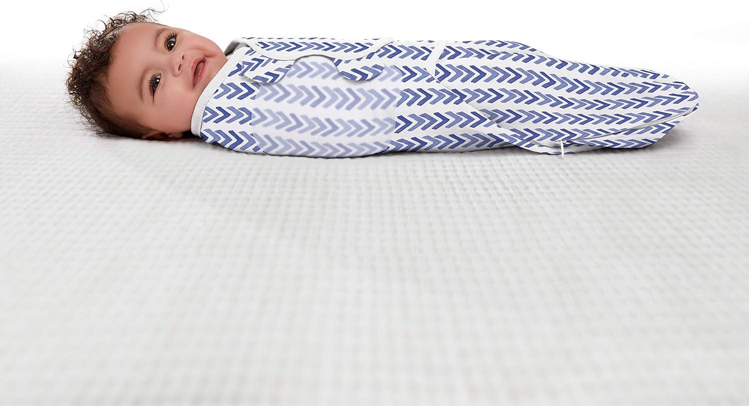 imageSwaddleMe by Ingenuity Easy Change Baby Swaddle in Size SmallMedium 03 Months 714 Pounds 3Pack with Easy Change Zipper Snow LeopardWatercolor Indigo