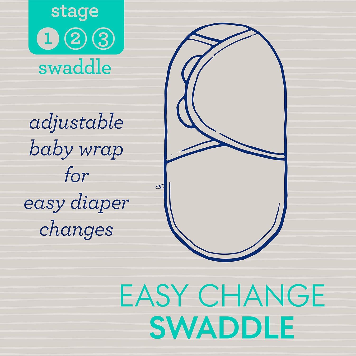 imageSwaddleMe by Ingenuity Easy Change Baby Swaddle in Size SmallMedium 03 Months 714 Pounds 3Pack with Easy Change Zipper Snow LeopardWatercolor Indigo