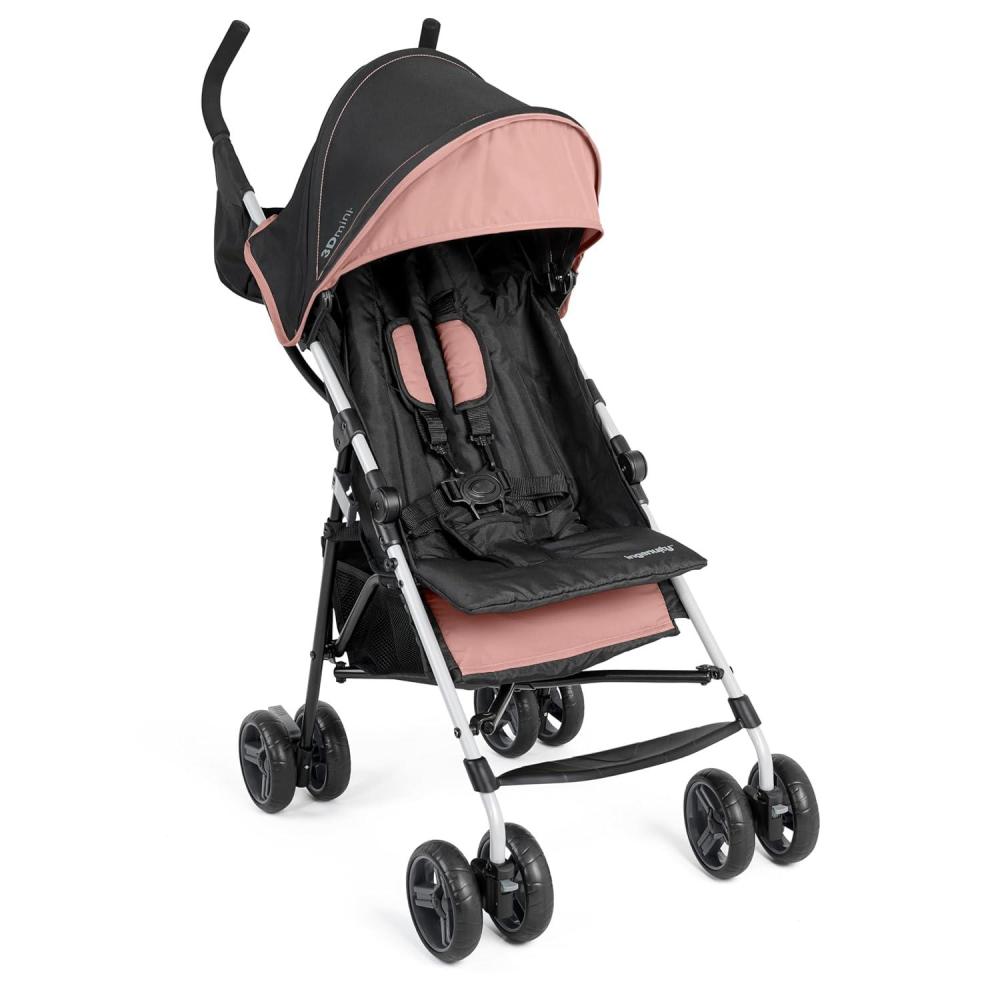 imageIngenuity 3D Mini Convenience Stroller  Lightweight Stroller with Compact Fold MultiPosition Recline Canopy with Pop Out Sun Visor and More  Umbrella Stroller for Travel and More GrayDusty Rose