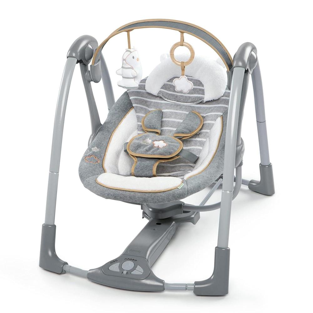 imageIngenuity ConvertMe 2in1 Compact Portable Automatic Baby Swing ampamp Infant Seat BatteryPowered Vibrations Nature Sounds 09 Months 620 lbs RaylanBella Teddy