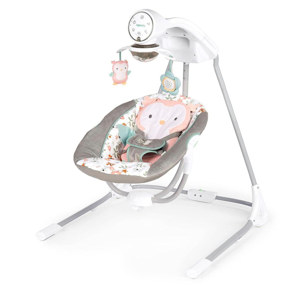 imageIngenuity InLighten Soothing Swing Swivel Infant Seat Soothing Sounds Lightweight Mesh DakotaNally Owl