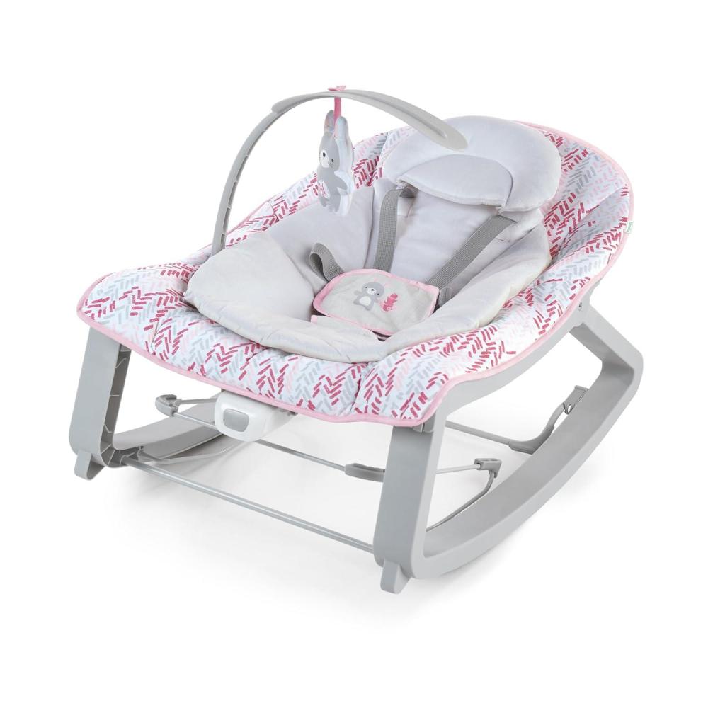 imageIngenuity Keep Cozy 3in1 Grow with Me Vibrating Baby Bouncer Seat ampamp Infant to Toddler Rocker Vibrations ampamp Toy Bar 030 Months Up to 40 lbs Pink BurstPink Lily