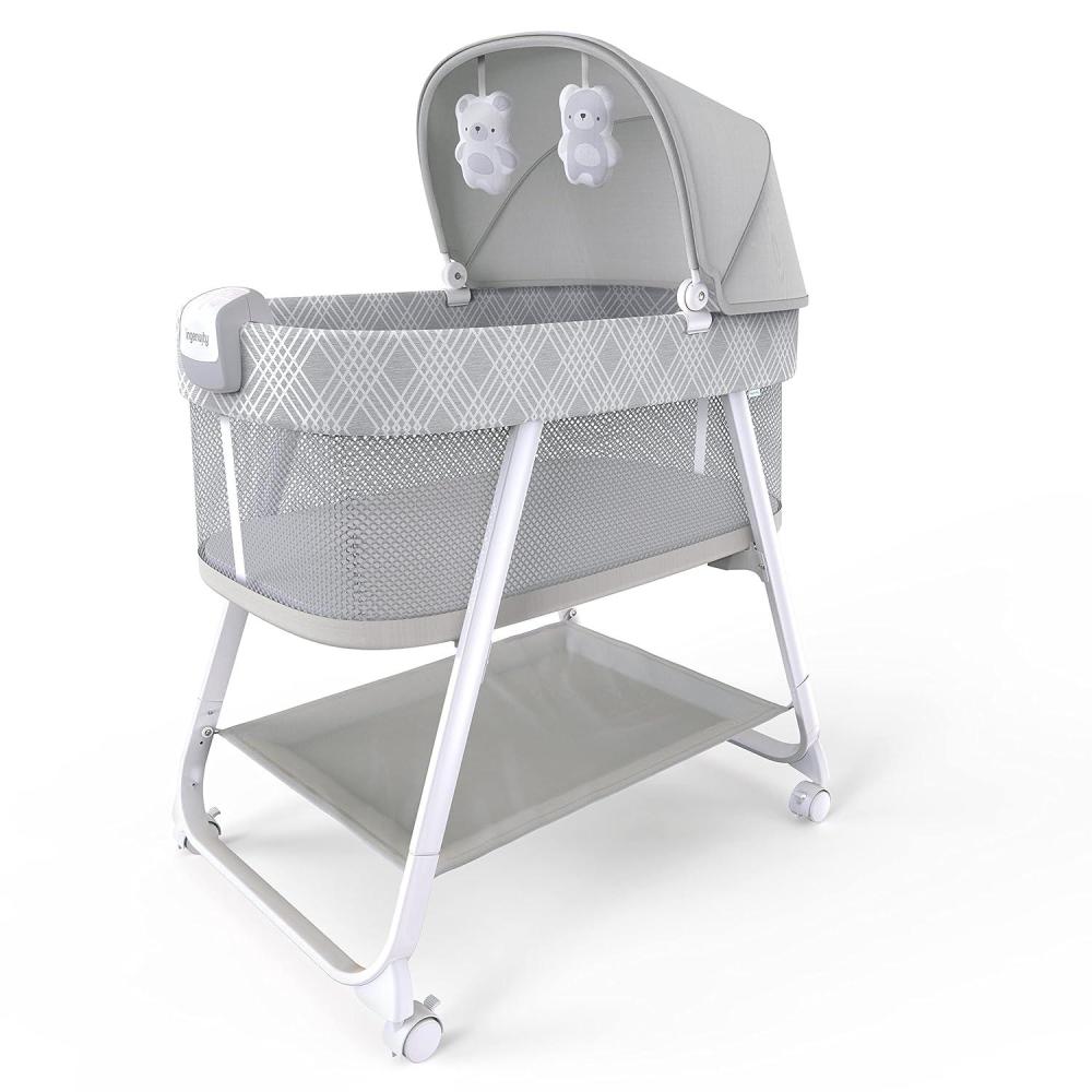 imageIngenuity Lullanight Soothing Bassinet for Baby with Locking Wheels andNightLight Newborn to 5 Months Gem 334x206x438quotGem
