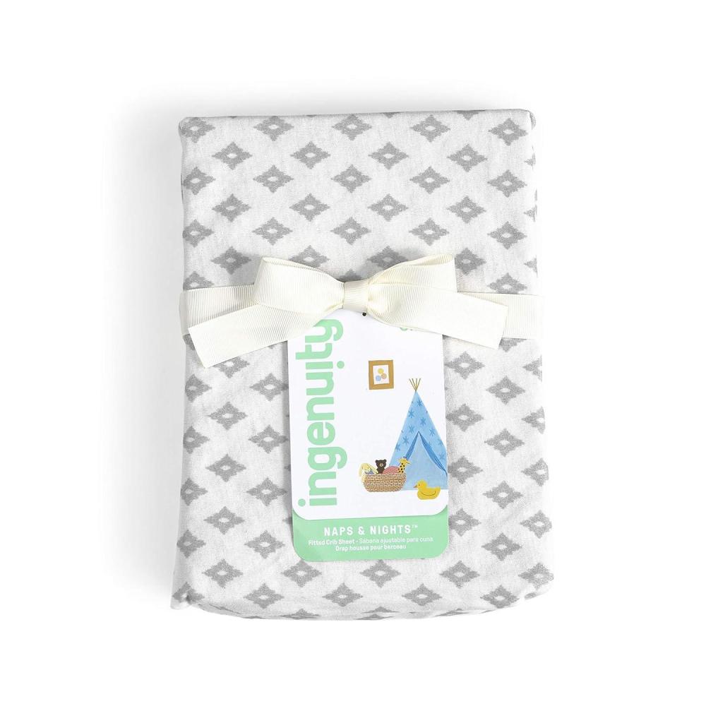 imageIngenuity Naps ampamp Nights 100 Cotton Jersey Fitted Crib Sheet  Standard Crib ampamp Toddler Mattress Grey  Iggy