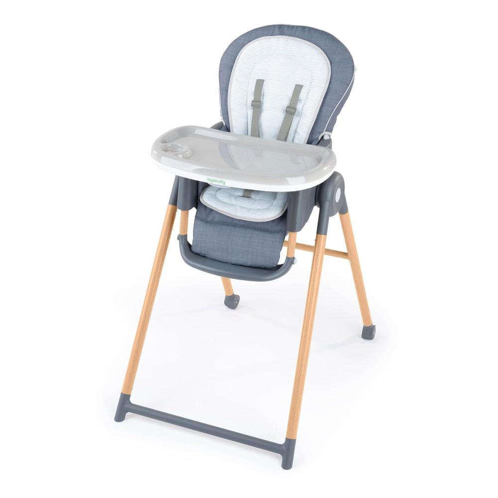 imageIngenuity Proper Positioner Deluxe High Chair  7in1 Convertible Baby Seat Faux Wood Print Legs Unisex for Ages 036 MonthsChambray