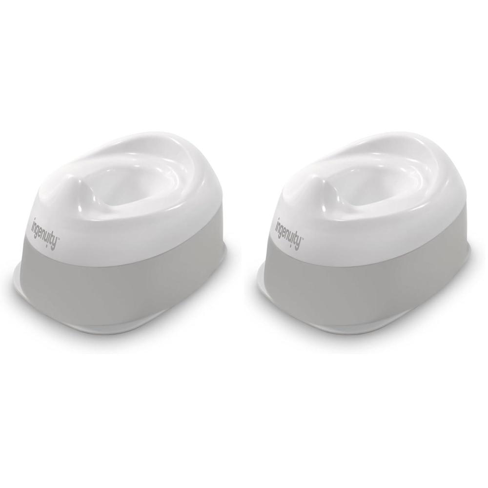 imageIngenuity Ready Set Go Potty Training Toilet Removable Bowl NonSkid Bottom Wide Stable Base Age 18 Months ampamp Up White ampamp GreyReady Set Go Potty 2 Pack