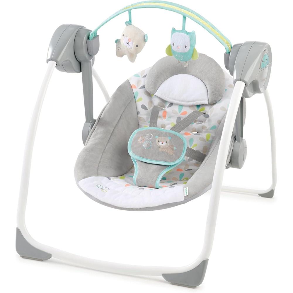 imageIngenuity Soothe n Delight Compact Portable 6Speed Plush Baby Swing with Music Folds Easy 09 Months 620 lbs Cozy KingdomFanciful Forest