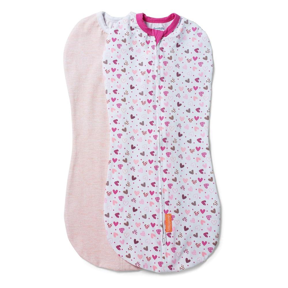 imageSwaddleMe by Ingenuity Compression Baby Swaddle Pod in Velboa TwoWay Zipper for Easy Diaper Changes Improves Sleep ampamp Calms Startle Reflex 02 Months 10 TOG 2Pack  Clouds ampamp StarsI Heart You