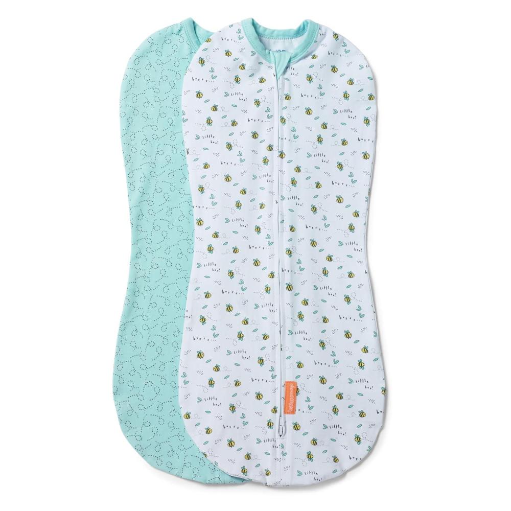 imageSwaddleMe by Ingenuity Compression Baby Swaddle Pod in Velboa TwoWay Zipper for Easy Diaper Changes Improves Sleep ampamp Calms Startle Reflex 02 Months 10 TOG 2Pack  Clouds ampamp StarsLittle Bees