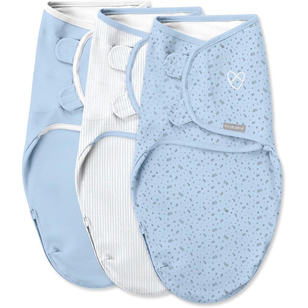 imageSwaddleMe by Ingenuity Easy Change Baby Swaddle in Size SmallMedium 03 Months 714 Pounds 3Pack with Easy Change Zipper  Shooting StarsShooting Stars