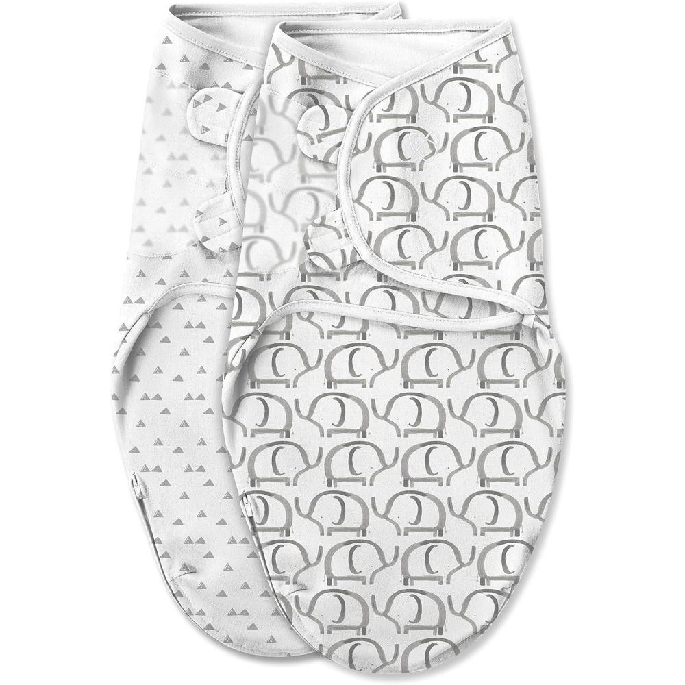 imageSwaddleMe by Ingenuity Easy Change Baby Swaddle in Size SmallMedium 03 Months 714 Pounds 3Pack with Easy Change Zipper  Snow LeopardEllie Elephant