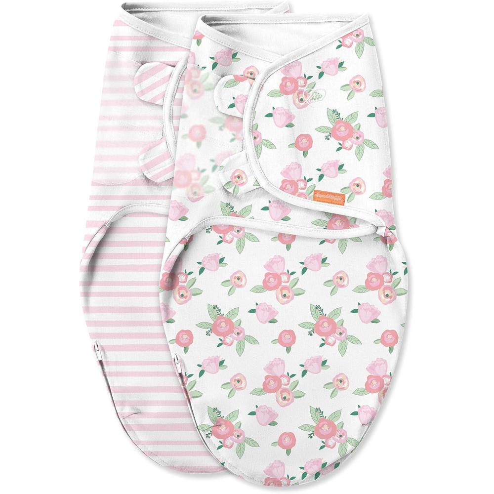 imageSwaddleMe by Ingenuity Easy Change Baby Swaddle in Size SmallMedium 03 Months 714 Pounds 3Pack with Easy Change Zipper Snow LeopardWater Color Floral