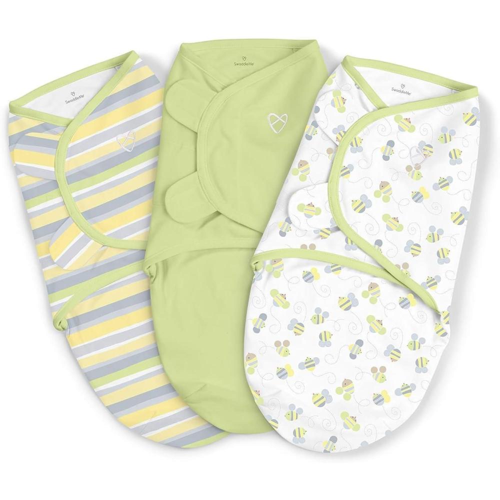 imageSwaddleMe by Ingenuity Original Swaddle 100 Cotton Improves Sleep ampamp Calms Startle Reflex 03 Months 3Pack  Oh DeerBusy Bees