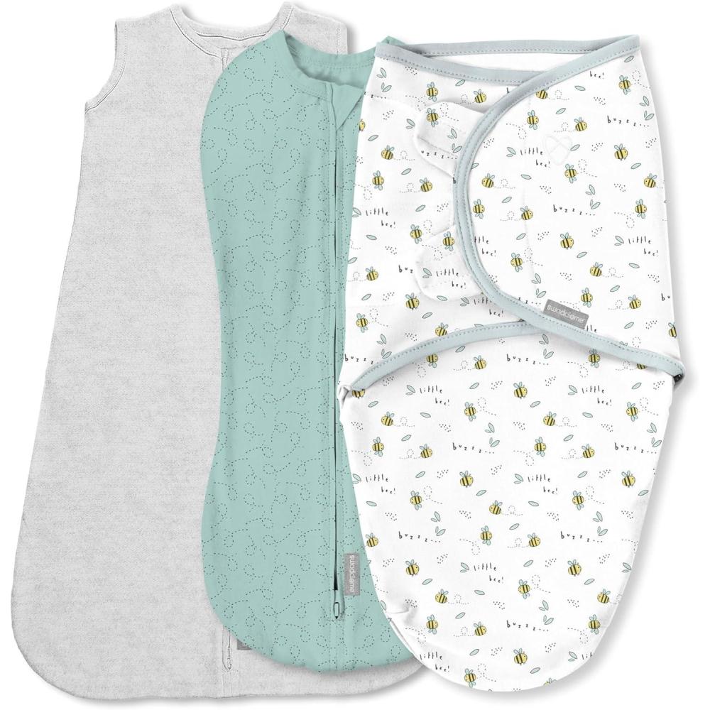 imageSwaddleMe by Ingenuity Original Swaddle Size SmallMedium For Ages 03 Months 714 Pounds Up to 26 Inches Long 3Pack Baby Swaddle Blanket WrapBees