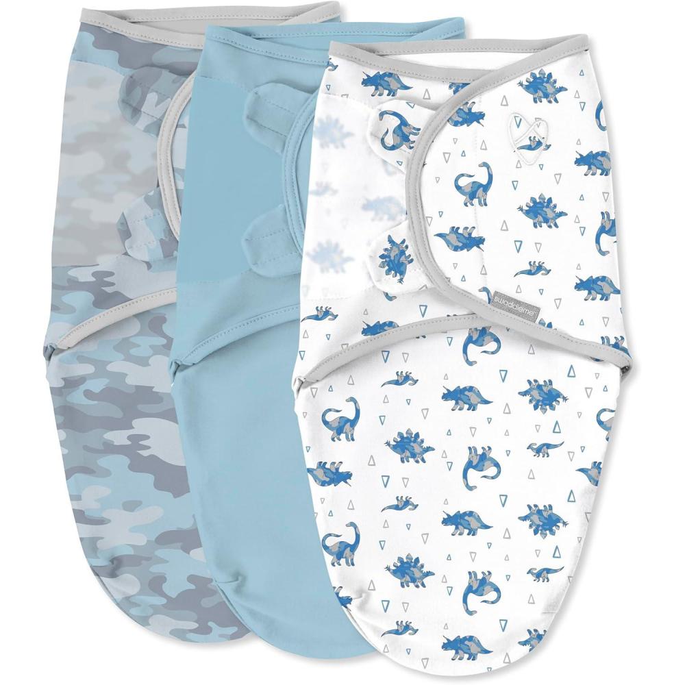 imageSwaddleMe by Ingenuity Original Swaddle Size SmallMedium For Ages 03 Months 714 Pounds Up to 26 Inches Long 3Pack Baby Swaddle Blanket WrapDino