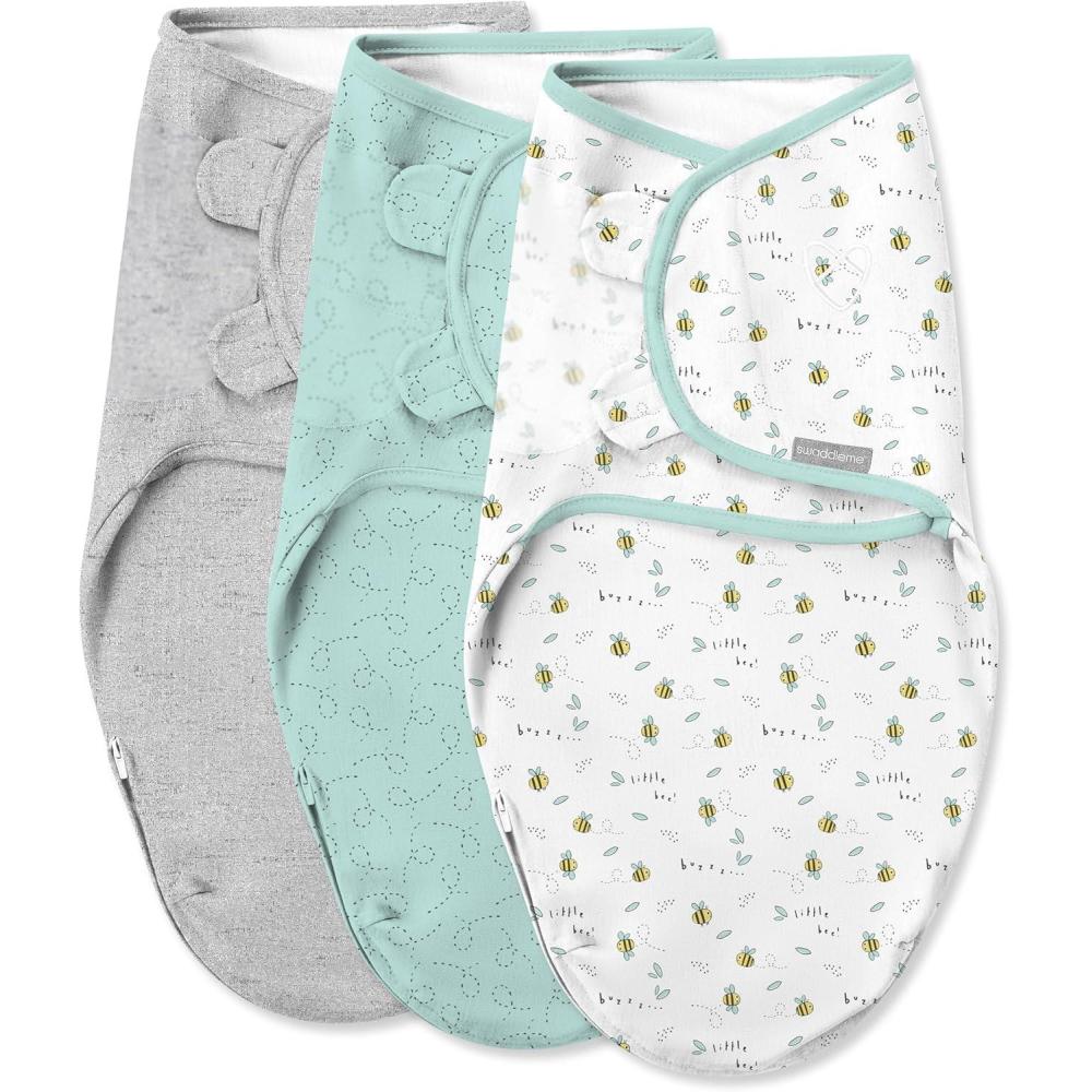 imageSwaddleMe by Ingenuity Original Swaddle Size SmallMedium For Ages 03 Months 714 Pounds Up to 26 Inches Long 3Pack Baby Swaddle Blanket WrapLittle Bees