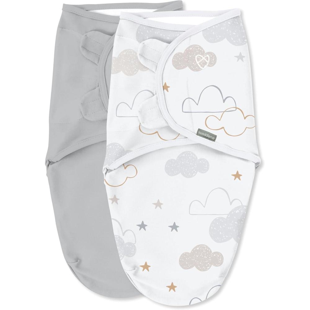 imageSwaddleMe by Ingenuity Original Swaddle Size SmallMedium For Ages 03 Months 714 Pounds Up to 26 Inches Long 3Pack Baby Swaddle Blanket WrapSpace  Clouds