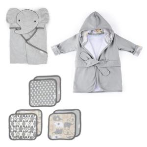 Ingenuity Clean & Cuddly™ Hooded Character Towel – Grazer™ & Clean & Cuddly™ 6-Pack Terry Washcloth Set – Grazer™(Grazer Bathtime Giftset 8pcs)