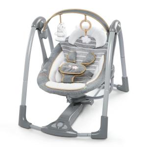 Ingenuity ConvertMe 2-in-1 Compact Portable Automatic Baby Swing & Infant Seat, Battery-Powered Vibrations, Nature Sounds, 0-9 Months 6-20 lbs (Raylan)(Bella Teddy)