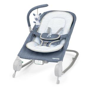 Ingenuity Gas Relief and Anti-Colic Baby Bouncer Seat and Rocker, Gentle Belly Message to Relax and Soothe Bellies, Instant Tummy Soother, 20 Songs and Melodies – Parker(Blue – Chambray)