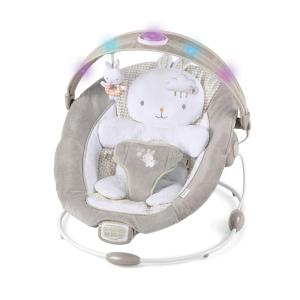 Ingenuity InLighten Baby Bouncer Infant Seat with Light Up -Toy Bar, Vibrations, Tummy Time Pillow & Sounds, 0-6 Months Up to 20 lbs (Twinkle Tails Bunny)(Twinkle Tails)