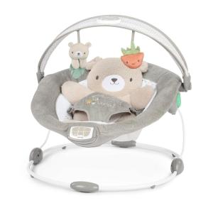 Ingenuity InLighten Baby Bouncer Infant Seat with Light Up -Toy Bar, Vibrations, Tummy Time Pillow & Sounds, 0-6 Months Up to 20 lbs (Twinkle Tails Bunny)(Nate)