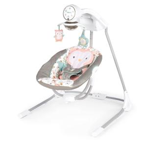 Ingenuity InLighten Soothing Swing – Swivel Infant Seat, Soothing Sounds, Lightweight Mesh – Dakota(Nally Owl)