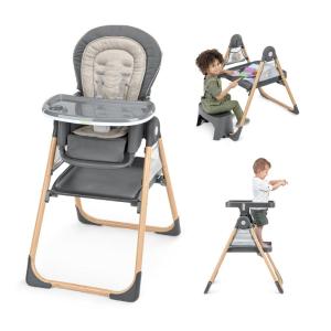 Ingenuity Proper Positioner Deluxe High Chair – 7-in-1 Convertible Baby Seat, Faux Wood Print Legs, Unisex, for Ages 0-36 Months(Wesley)