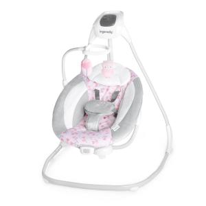 Ingenuity SimpleComfort Lightweight Compact 6-Speed Multi-Direction Baby Swing, Vibrations & Nature Sounds, 0-9 Months 6-20 lbs (Pink Cassidy)(Cassidy)
