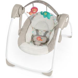 Ingenuity Soothe ‘n Delight Compact Portable 6-Speed Plush Baby Swing with Music, Folds Easy, 0-9 Months 6-20 lbs (Cozy Kingdom)(Cozy Kingdom)