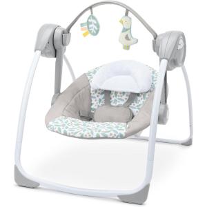 Ingenuity Soothe ‘n Delight Compact Portable 6-Speed Plush Baby Swing with Music, Folds Easy, 0-9 Months 6-20 lbs (Cozy Kingdom)(Endless Bloom)