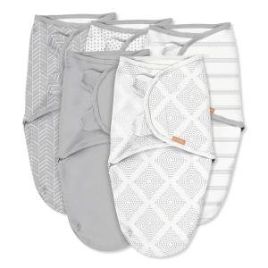 SwaddleMe by Ingenuity Easy Change Baby Swaddle in Size Small/Medium, 0-3 Months, 7-14 Pounds, 3-Pack with Easy Change Zipper -Zebra Botanical(Grays for Days)