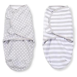 SwaddleMe by Ingenuity Original Swaddle, Size Small/Medium, 0-3 Months, 2-Pack – Dino Tracks(Grey Dots & Stripes)