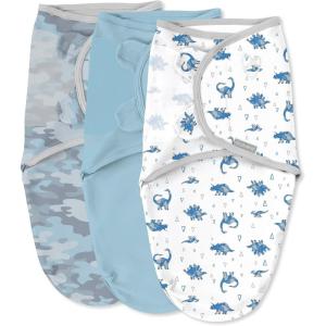 SwaddleMe by Ingenuity Original Swaddle, Size Small/Medium, For Ages 0-3 Months, 7-14 Pounds, Up to 26 Inches Long, 3-Pack Baby Swaddle Blanket Wrap(Dino)