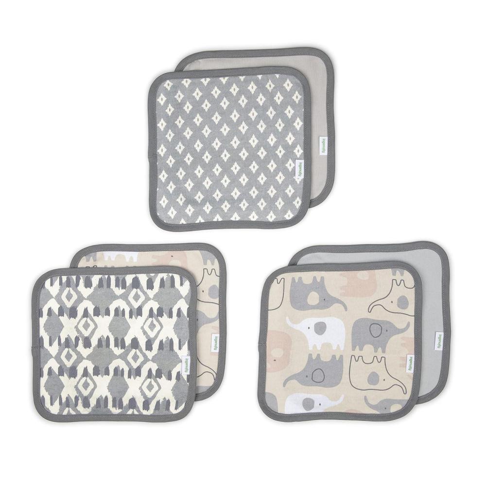 imageIngenuity Clean ampamp Cuddly 6Pack Terry Washcloth Set for Baby Girl or Boy  Grey Elephant Grazer