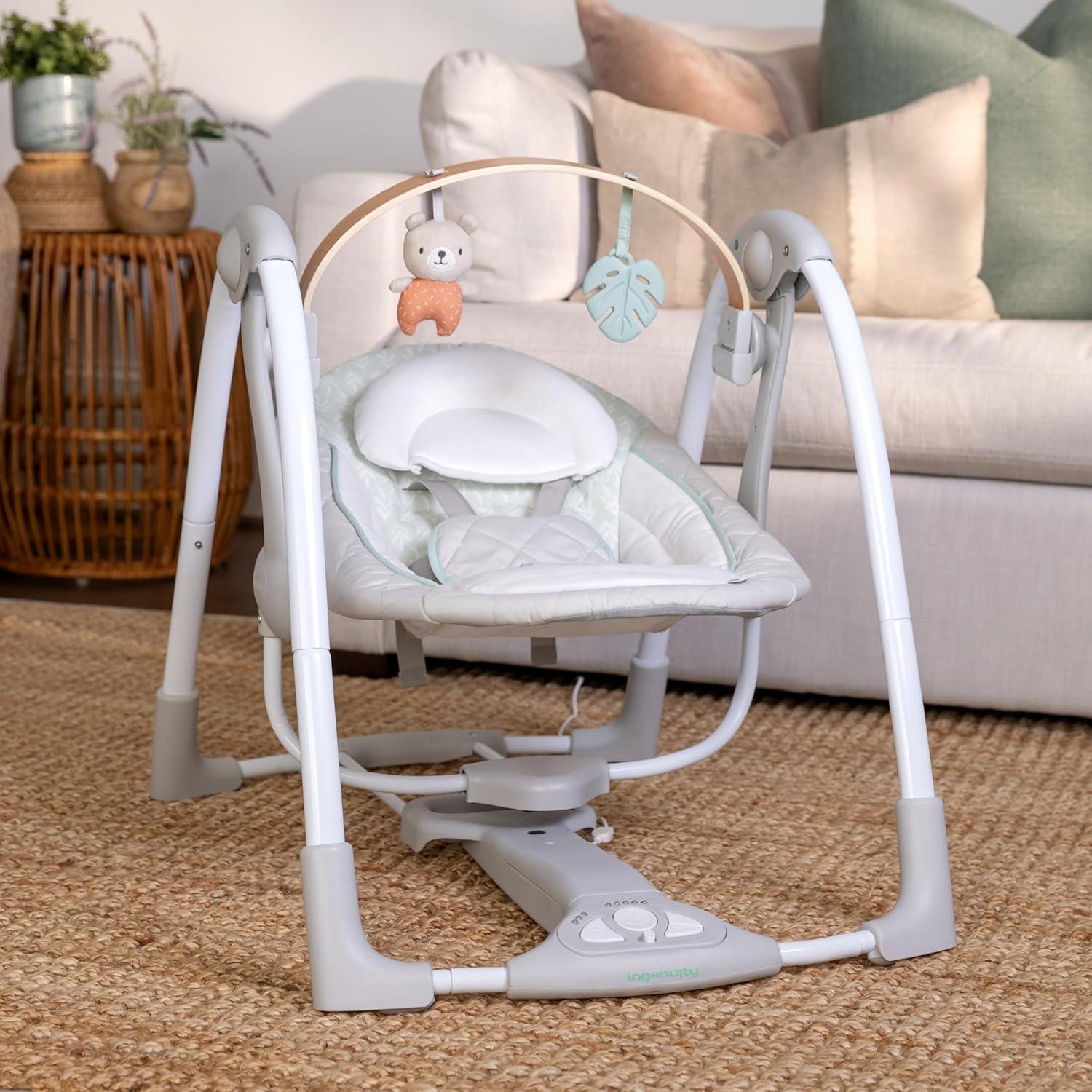 imageIngenuity ConvertMe 2in1 Compact Portable Automatic Baby Swing ampamp Infant Seat BatterySaving Vibrations Nature Sounds 09 Months 620 lbs WimberlyCozy Spot